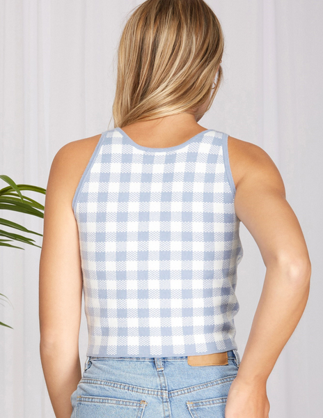 Checkerboard Patterned Sweater Crop Top