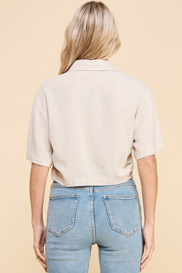 Linen Blend Cropped Shirt