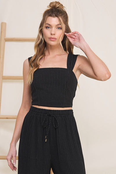 Pinstriped Linen Cropped Bustier Tank
