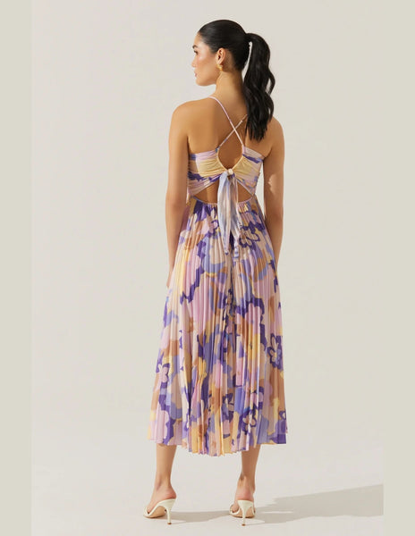 Blythe Abstract Floral Plisse Midi Dress