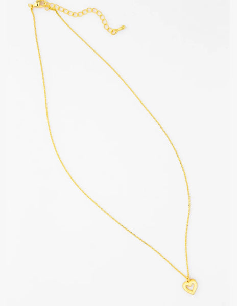 Brushed Gold Open Heart Necklace