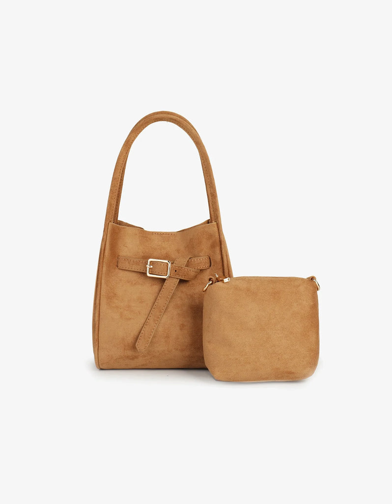 Hollace Mini Tote in Camel Faux Suede