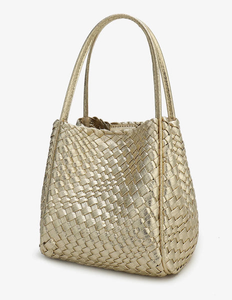 Hollace Mini Tote Woven High Shine in Platinum