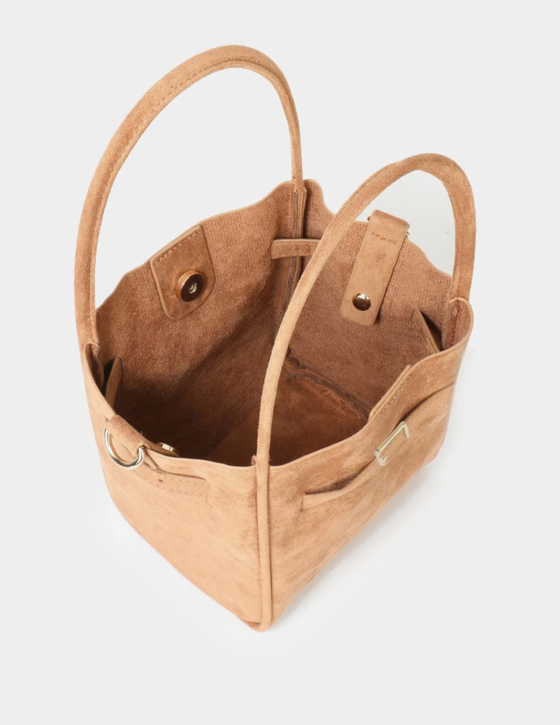 Hollace Mini Tote in Camel Faux Suede