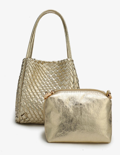 Hollace Mini Tote Woven High Shine in Platinum