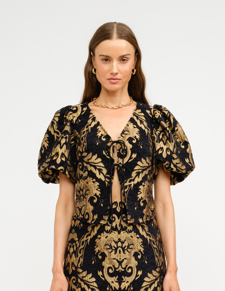 Jacquard Tie Front Blouse