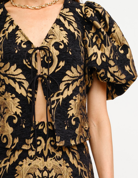 Jacquard Tie Front Blouse