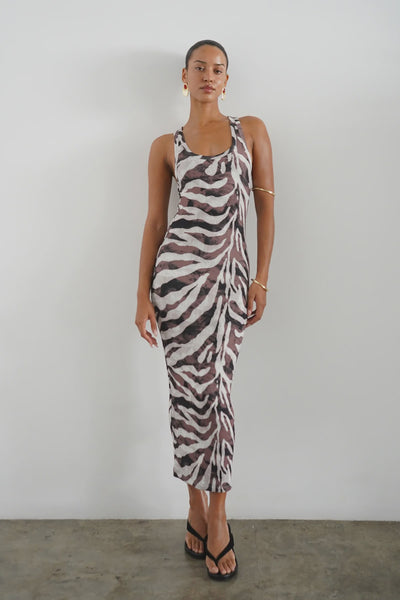 Safari Rib Timeless Tank Ribbed Midi Dress in Zebra Print