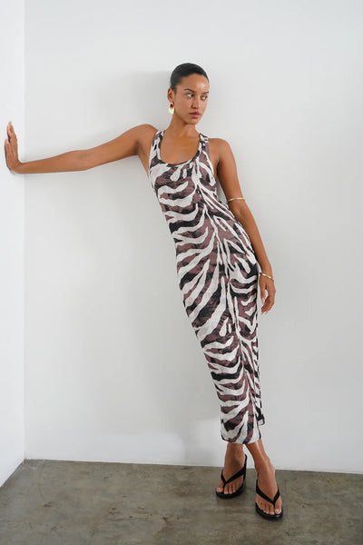 Safari Rib Timeless Tank Ribbed Midi Dress in Zebra Print