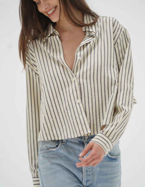 Valyria Blouse with Pinstripes and Rhinestones