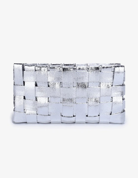 Metallic Woven Clutch in Silver