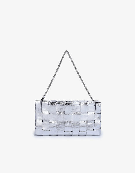 Metallic Woven Clutch in Silver