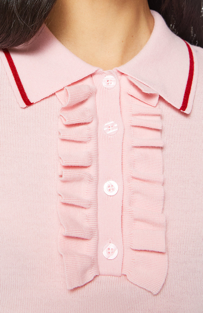 The SS Ruffle Raquette in Jer Pink and Red
