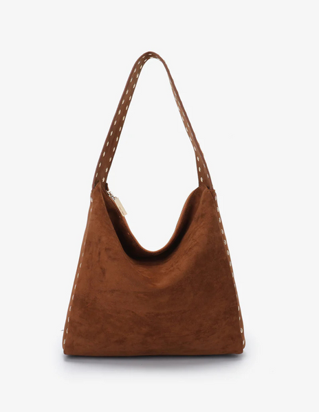 Pascal Faux Suede Studded Shoulder Bag in Rust