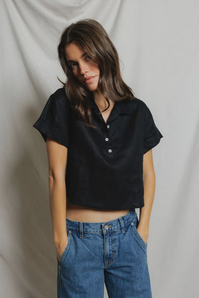 Tabitha Cropped Linen Polo