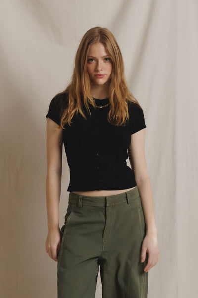 Miriam Rib Button Up Crew Top