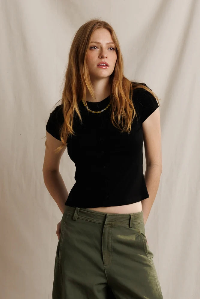 Miriam Rib Button Up Crew Top