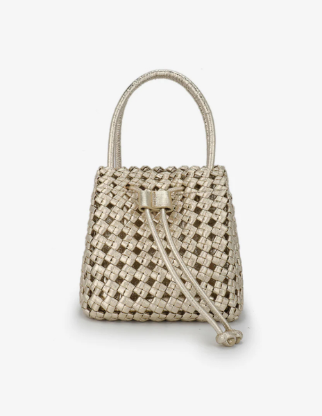 Woven Mini Bucket Bag in Gold