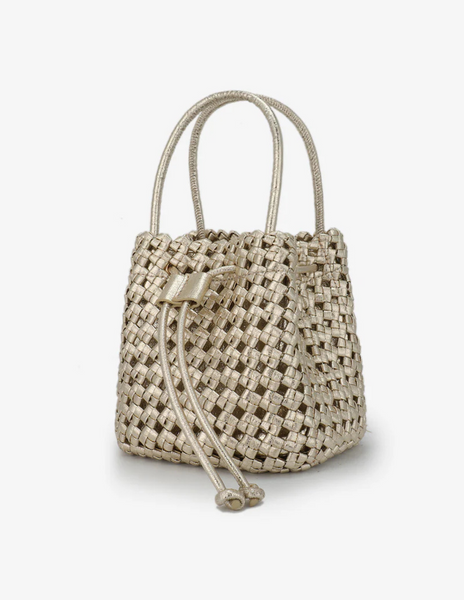 Woven Mini Bucket Bag in Gold