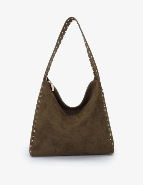 Pascal Faux Suede Studded Shoulder Bag