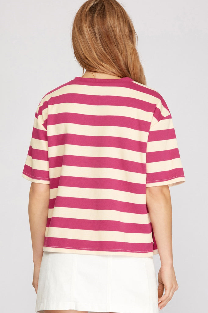 Short Sleeve Striped Knit Top