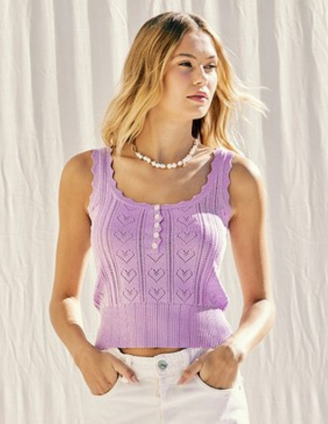 Pointelle Heart Knit Top