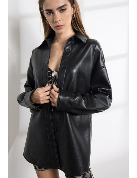 Vegan Leather Button Down Jacket