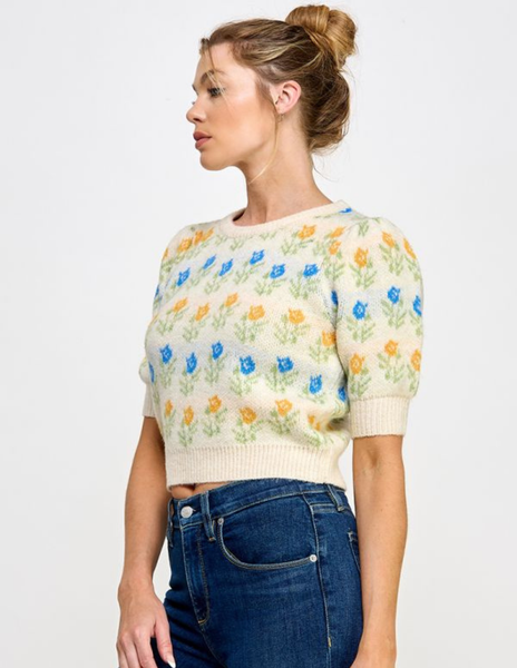 Short Plush Floral Sweater