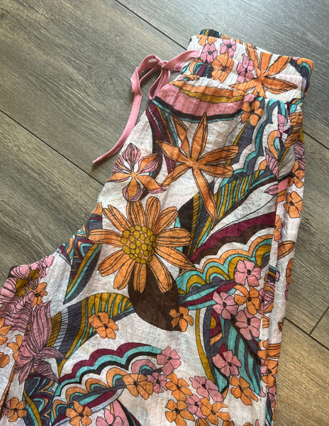 Print Wide Leg Drawstring Pants