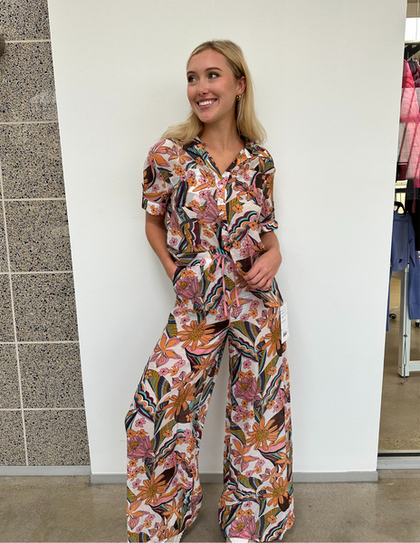 Print Wide Leg Drawstring Pants