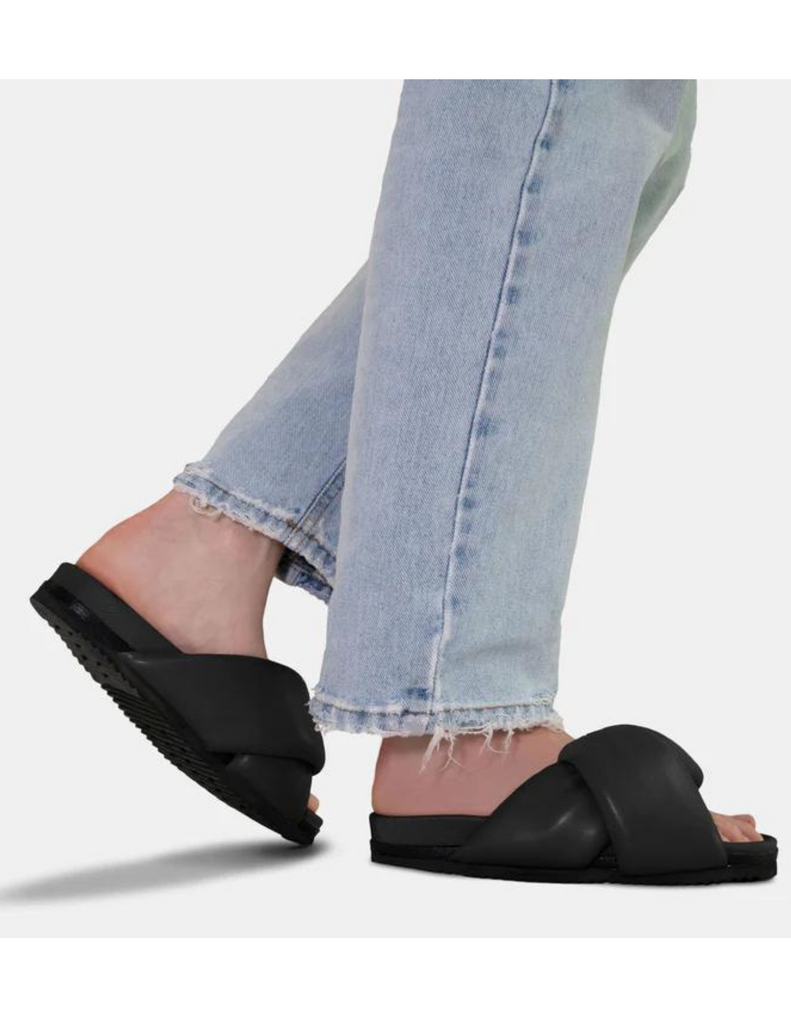 Foldy Puffy Sandals Black Vegan Leather