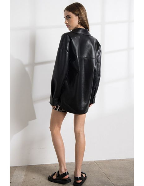 Vegan Leather Button Down Jacket