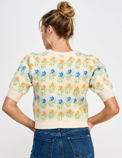 Short Plush Floral Sweater