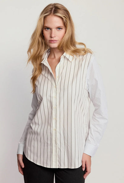 The Boyfriend Shirt in Cream/Olive Stripe