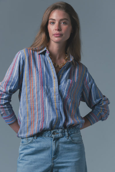 The Boyfriend Shirt- Multi Stripe