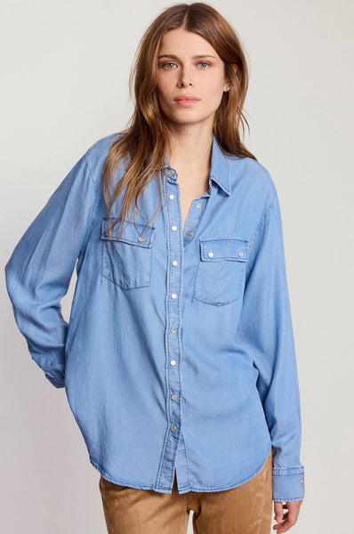 Denim Shirt with Pearl Snaps