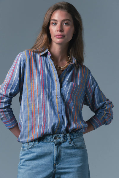 The Boyfriend Shirt- Multi Stripe