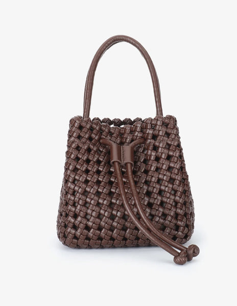 Woven Mini Bucket Bag in Espresso