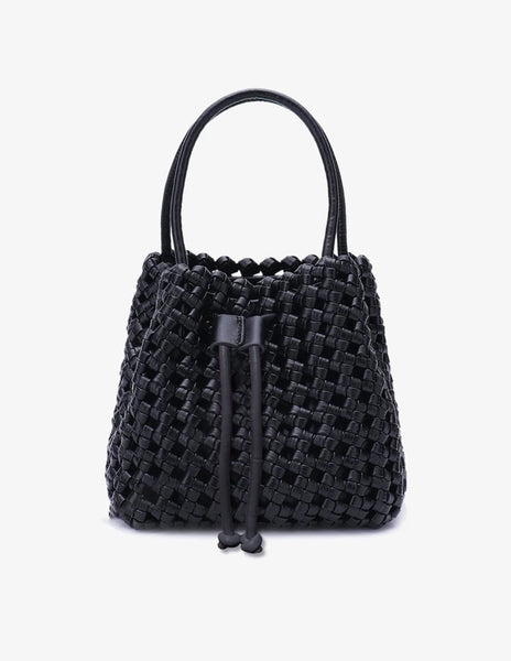 Woven Mini Bucket Bag in Black