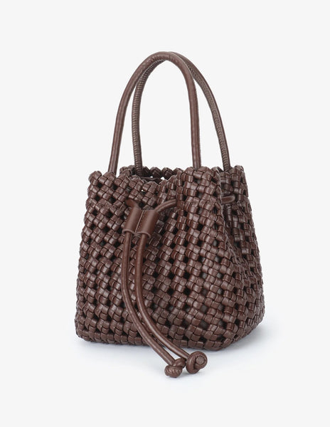 Woven Mini Bucket Bag in Espresso