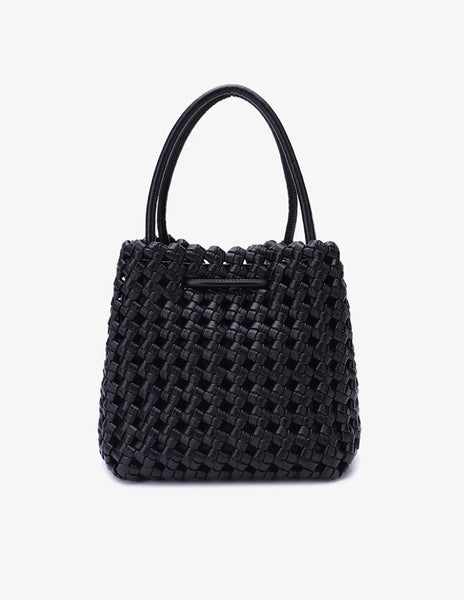 Woven Mini Bucket Bag in Black