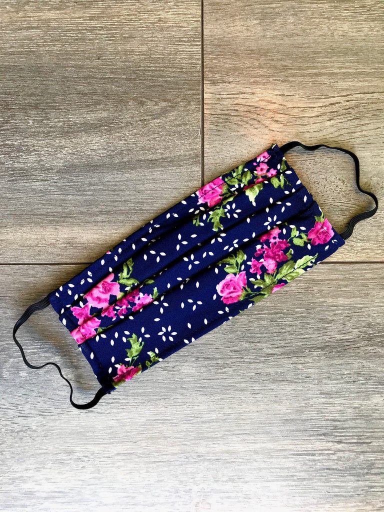 Face Mask in Navy & Pink Floral