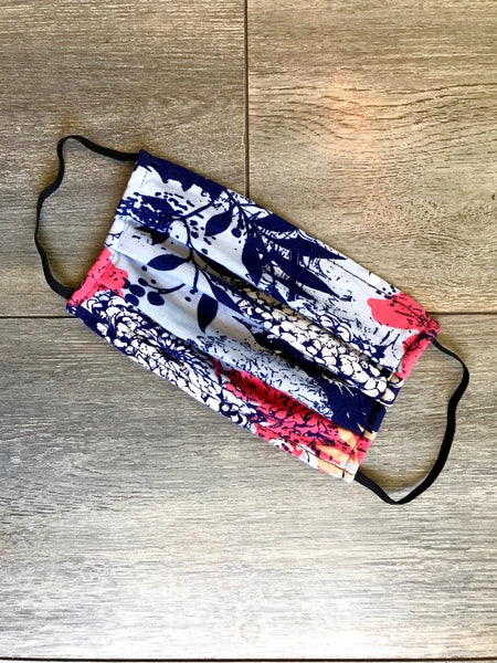Face Mask in Coral & Navy Floral