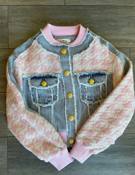 Multi Tweed Denim Mixed Material Jacket