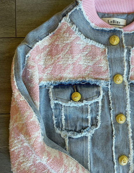 Multi Tweed Denim Mixed Material Jacket