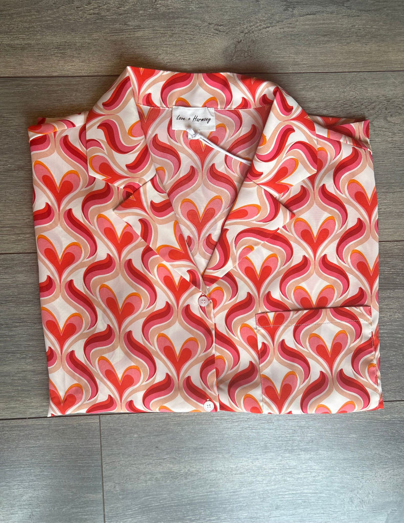 Satin Heart Print Shirt