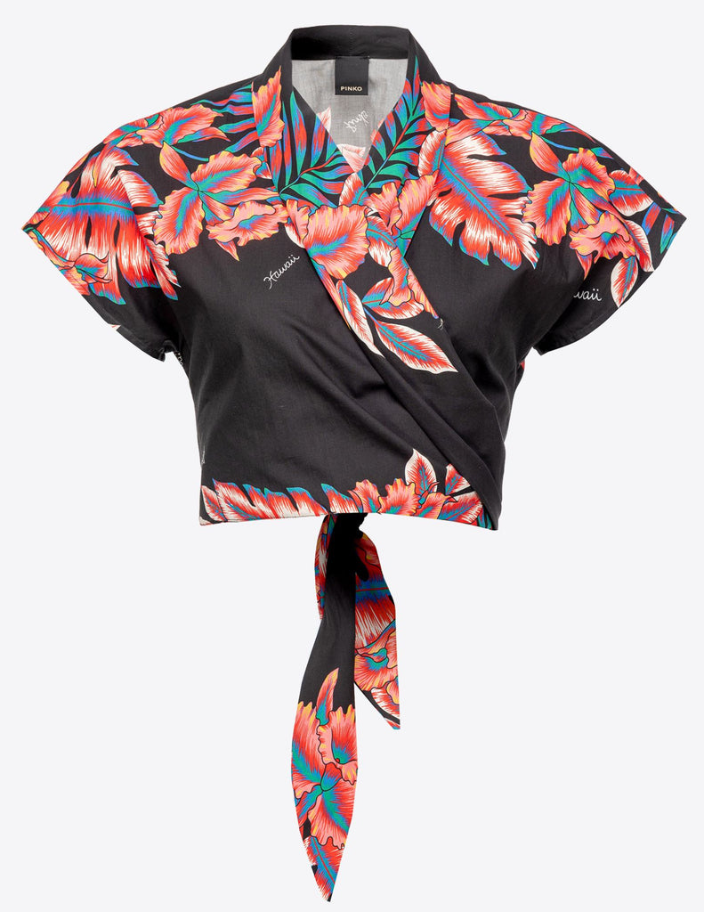 CURATO CAMICIA POPELINE Cropped Tropical Print Shirt