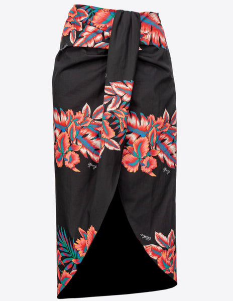GIREVOLE GONNA POPELINE Tropical Print Skirt