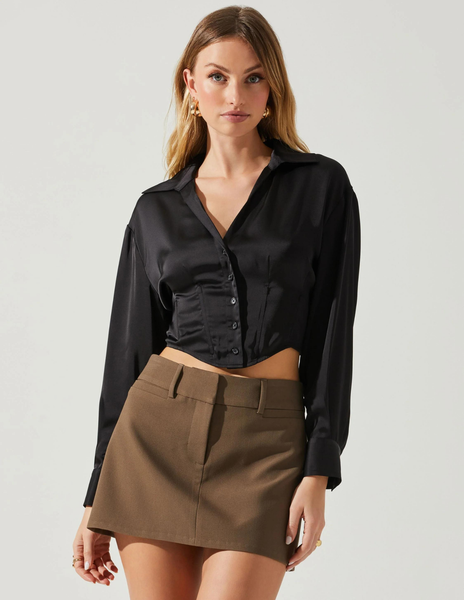 Millie Cropped Button Up Satin Top