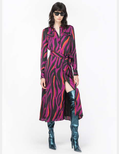 ASSENTE ABITO Shirt Dress w/ Psychedelic Zebra Print
